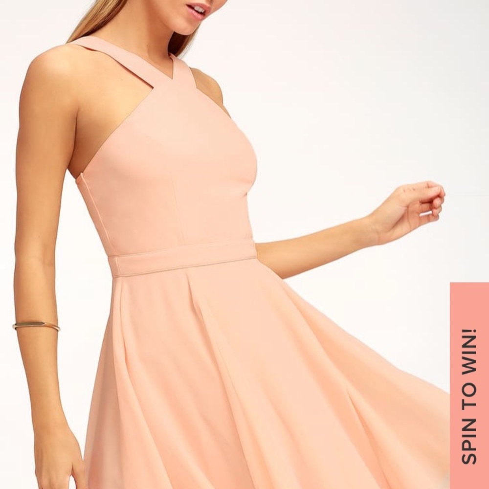 Lulus “Forevermore Peach Skater Dress” View 3